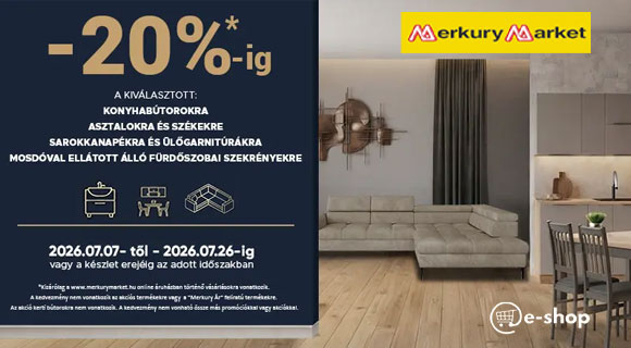 Akár - 20% a kiválasztott bútorokra a Merkurymarket.hu oldalon