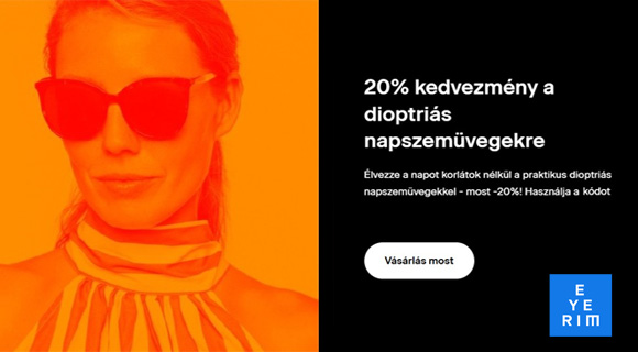 Eyerim kuponkód -20% a megjelölt dioptriás napszemüvegekre