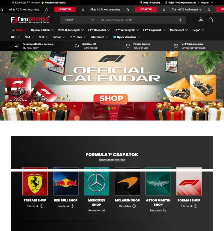 Termmékek a FansBRANDS webshop főoldalán