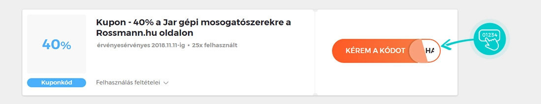Példa egy Rossmann kuponkódra