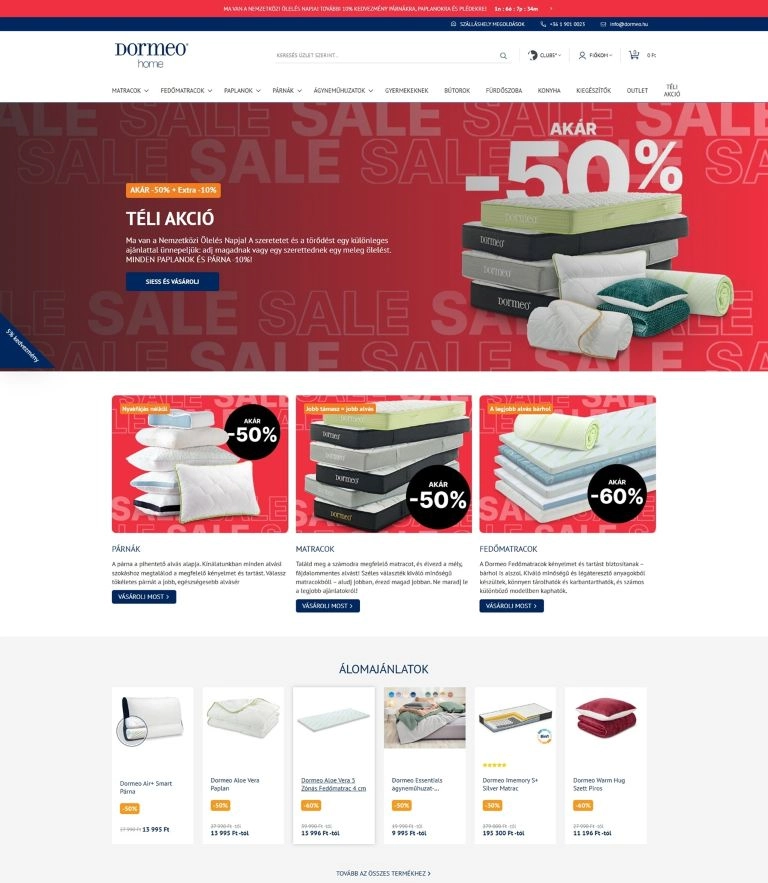 Termmékek a Dormeo webshop főoldalán