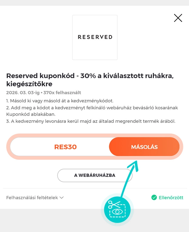 Útmutató egy Reserved kuponkód bemásolásához