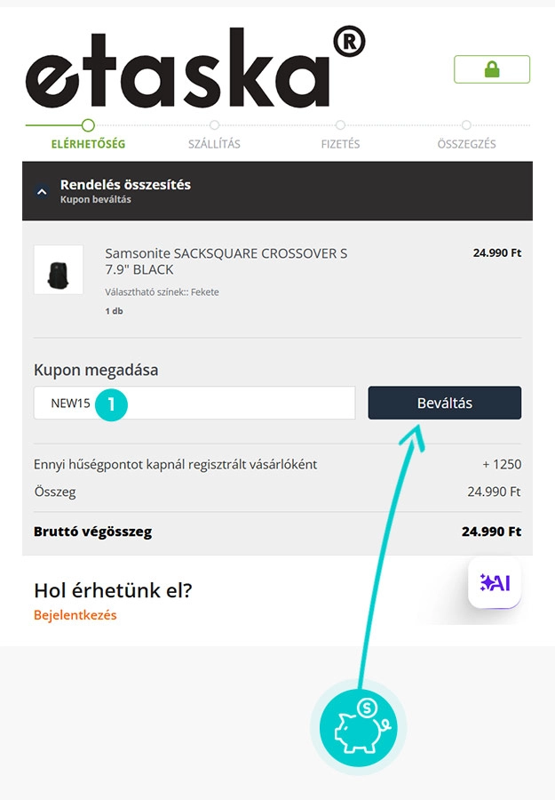 Útmutató egy Etaska kuponkód beváltásához