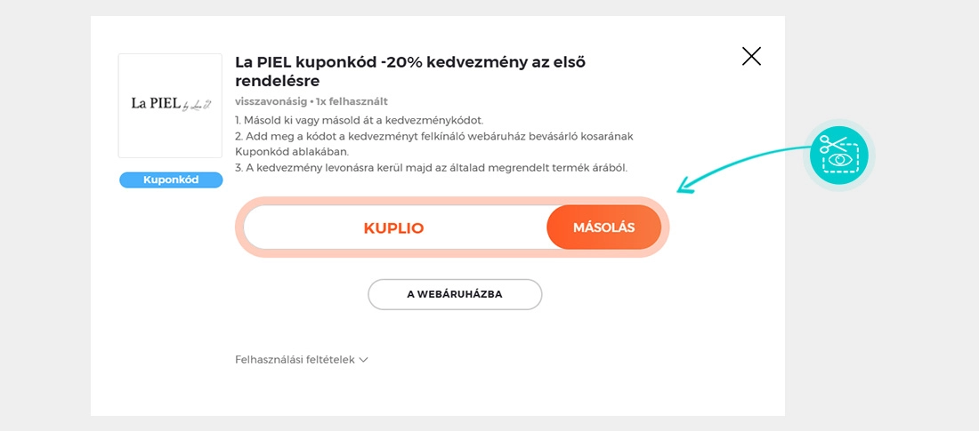 Útmutató egy La PIEL kuponkód bemásolásához