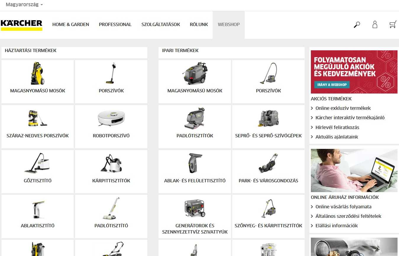 karcher webáruház főoldala