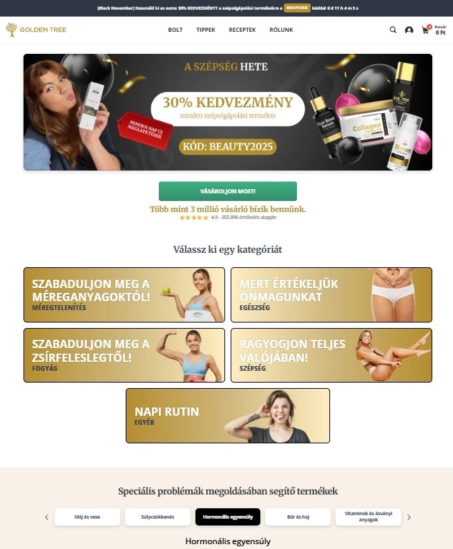 Reklámok a GoldenTree webáruház főoldalán
