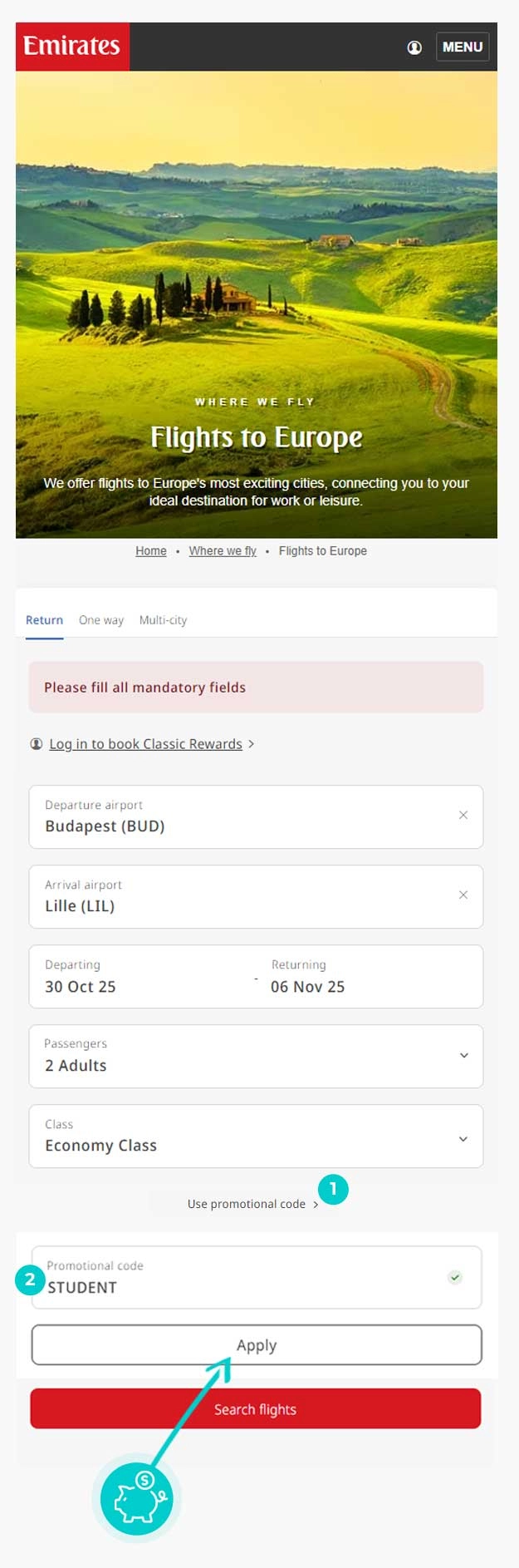 Útmutató egy Emirates kuponkód beváltásához