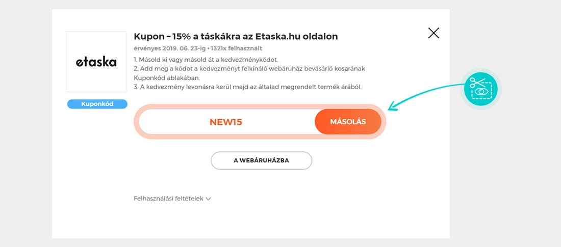 Útmutató egy Etaska kuponkód bemásolásához