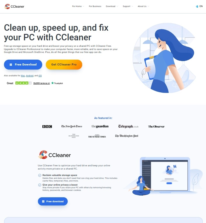 Termékek leírása a CCleaner webshop főoldalán
