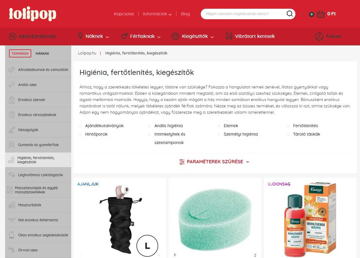 Lolipop webáruház főoldala
