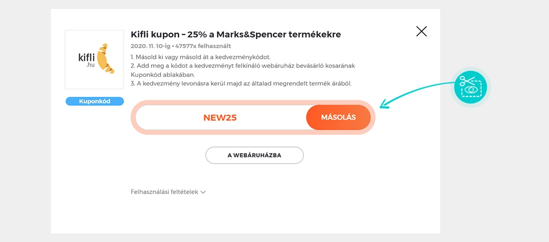 Útmutató egy Kifli kuponkód bemásolásához
