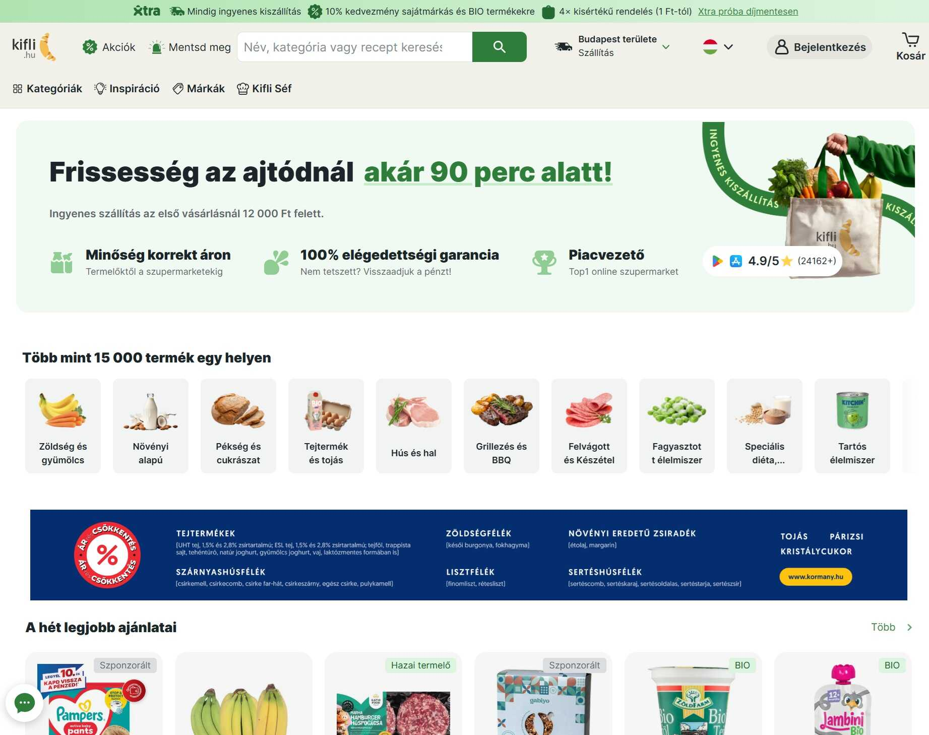 kifli webáruház főoldala