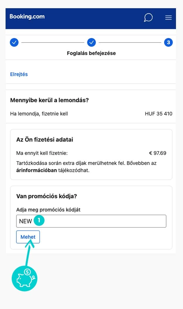 Útmutató egy Booking kuponkód beváltásához