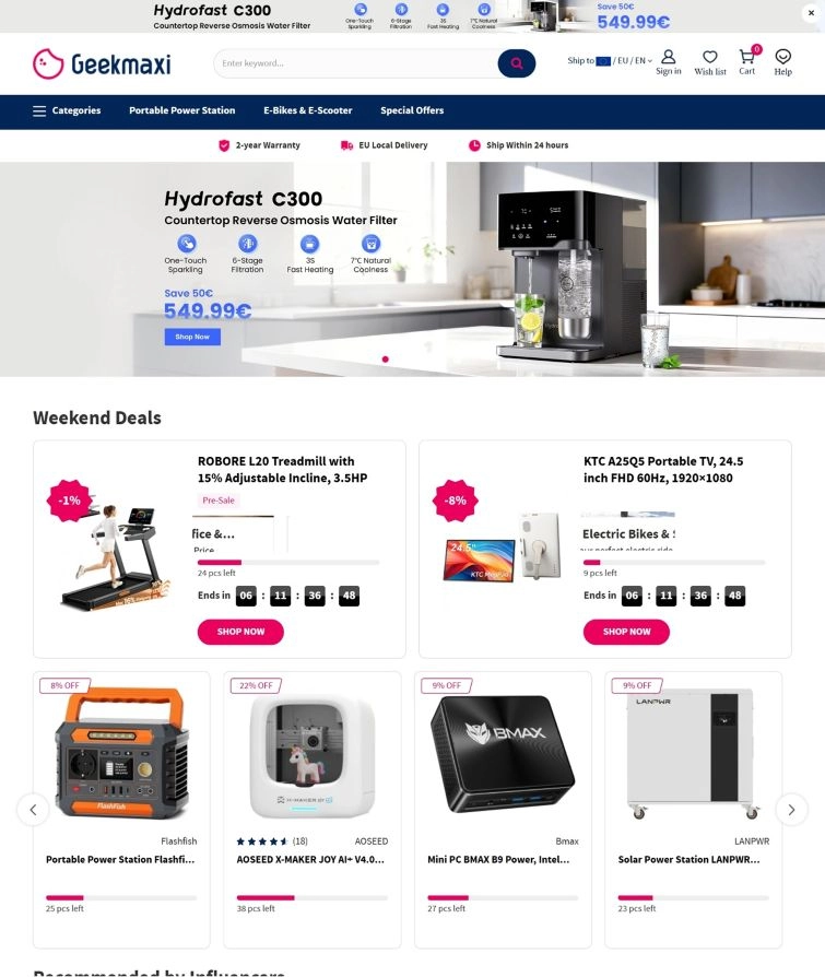 Termmékek a Geekmaxi webshop főoldalán