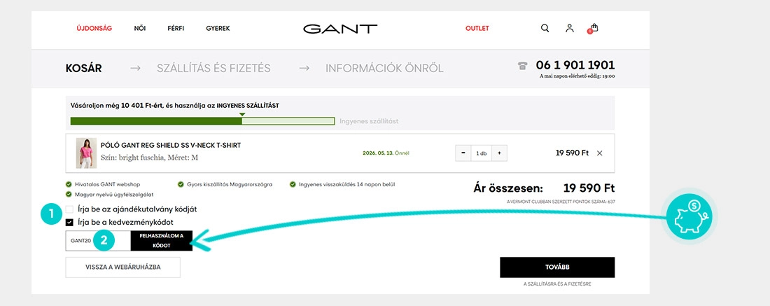 Útmutató egy Gant kuponkód beváltásához