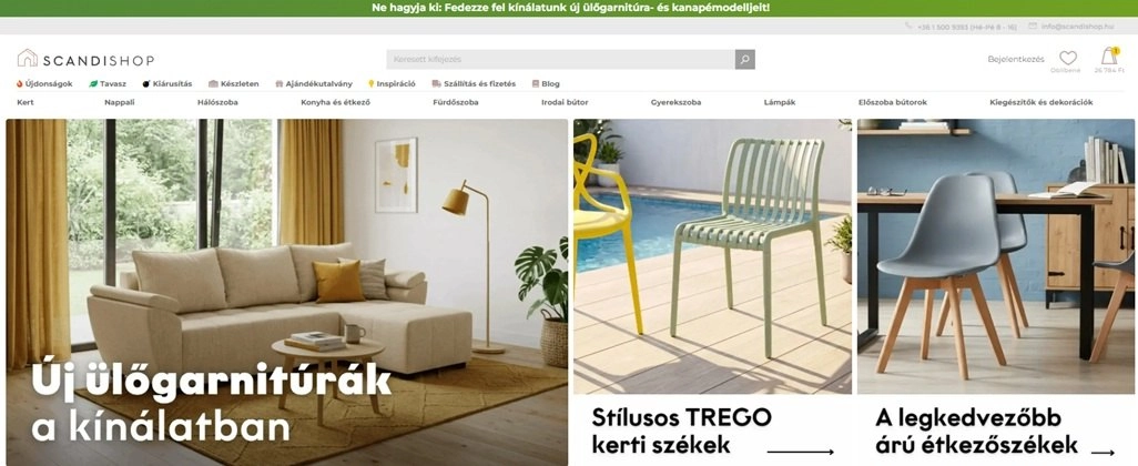 A webáruház főoldala