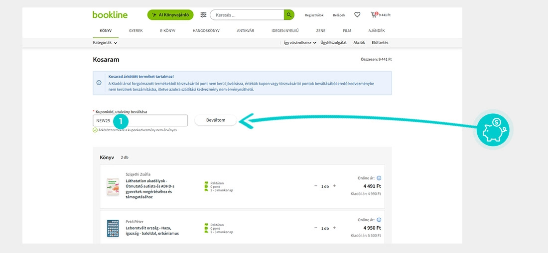 Útmutató egy Bookline kuponkód beváltásához