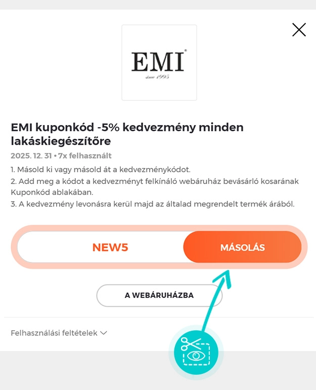 Útmutató egy EMI kuponkód bemásolásához