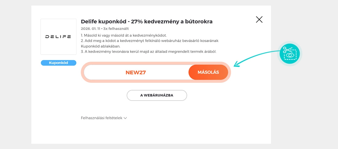 Útmutató egy Delife kuponkód bemásolásához