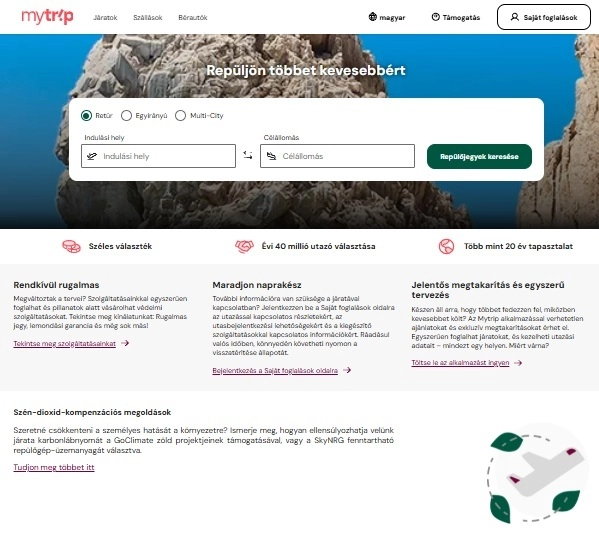 Szolgáltatások listája a Mytrip webáruház főoldalán