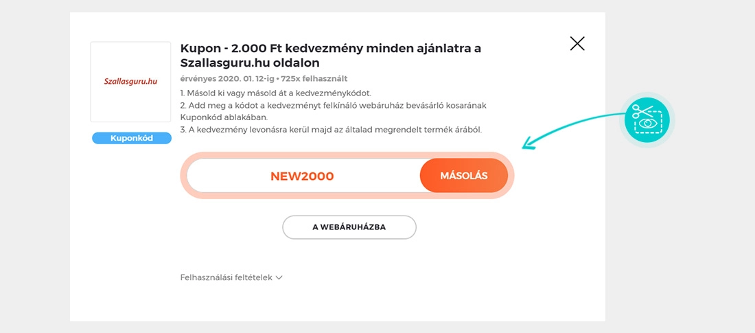 Útmutató egy Szallasguru kuponkód bemásolásához