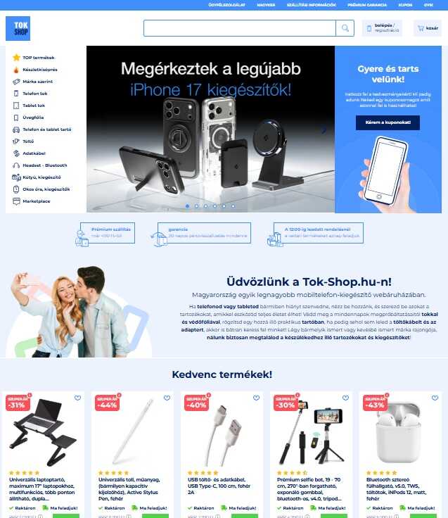Tok shop webshop főoldala