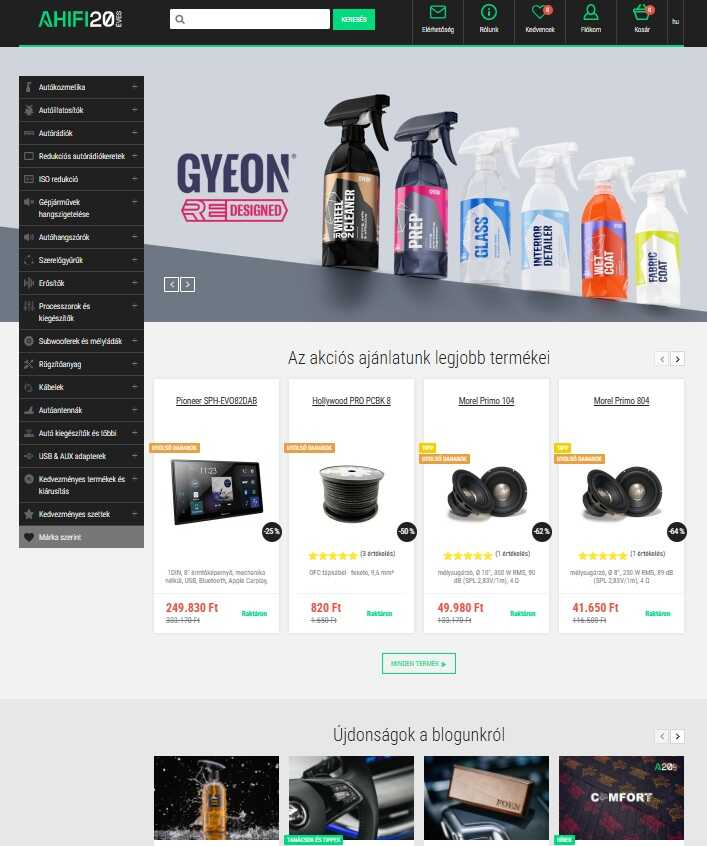 Ahifi webáruház főoldala