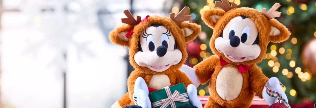 Mickey és Minnie egerek karácsonyi szarvasnak beöltözve
