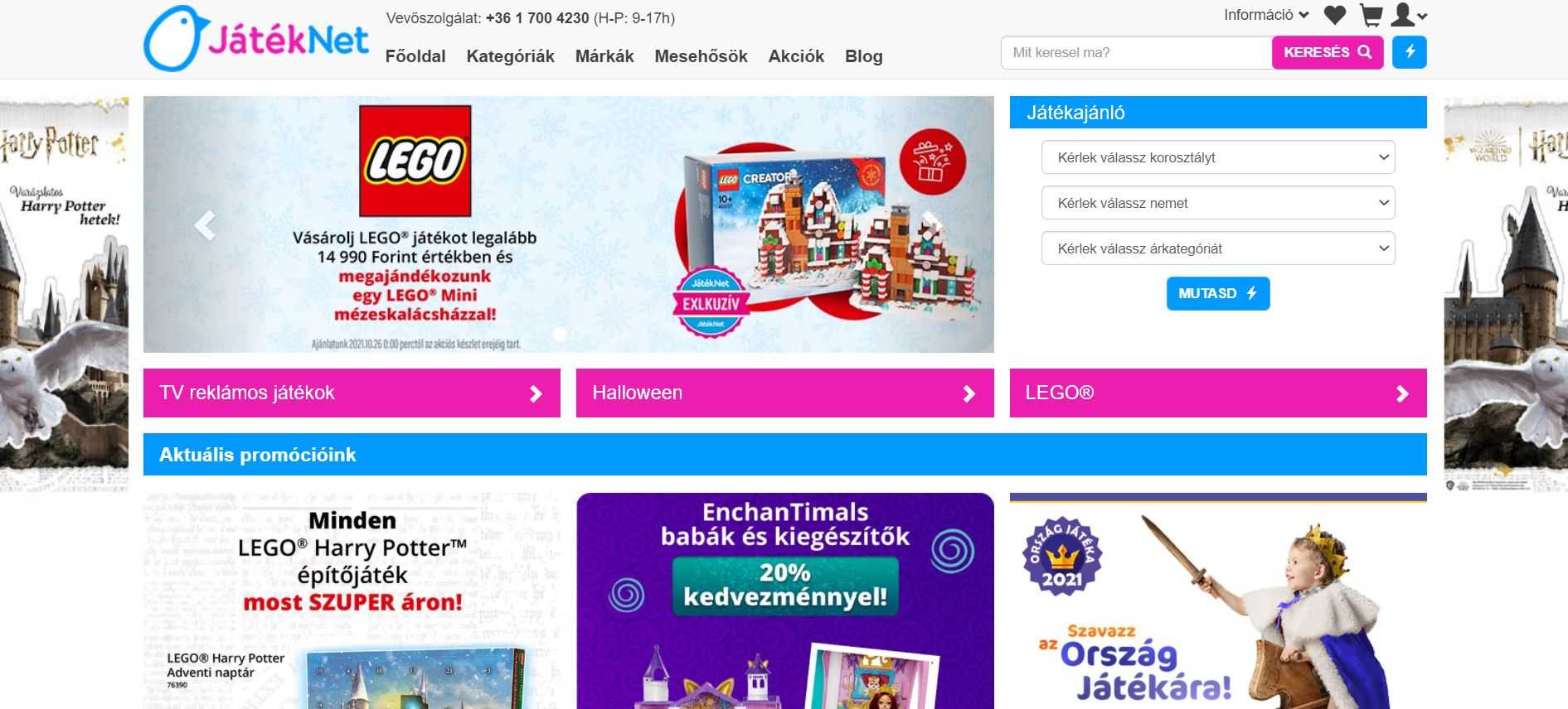 A webáruház oldalán különböző játékok