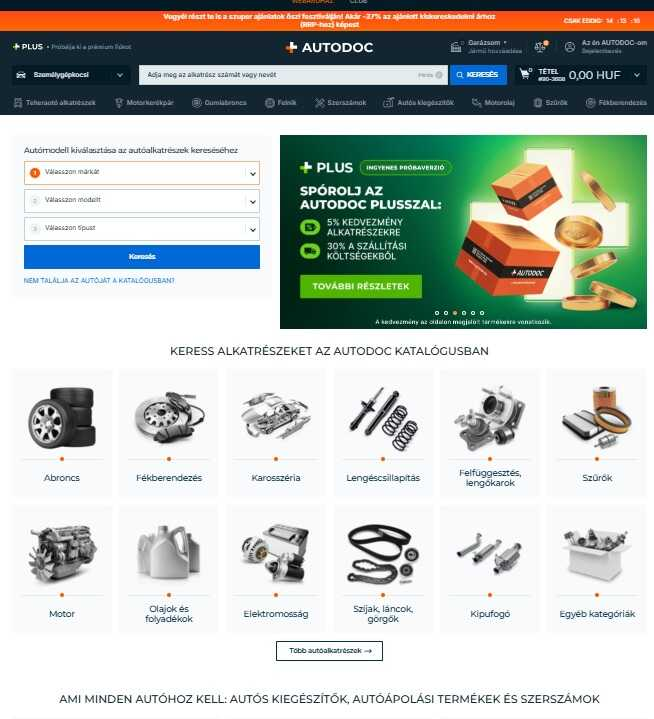 Autodoc webáruház főoldala