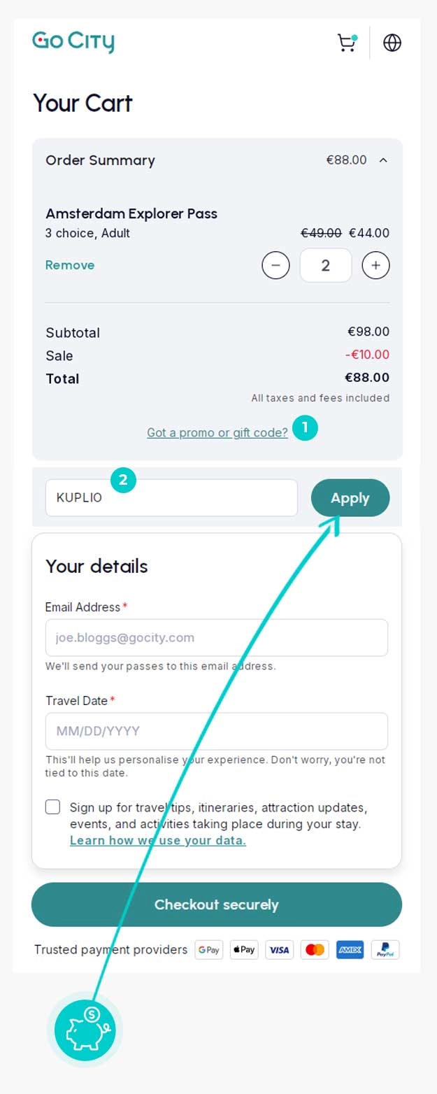 Útmutató egy Go City kuponkód beváltásához
