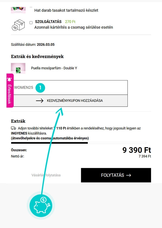 Útmutató egy Puella kuponkód beváltásához