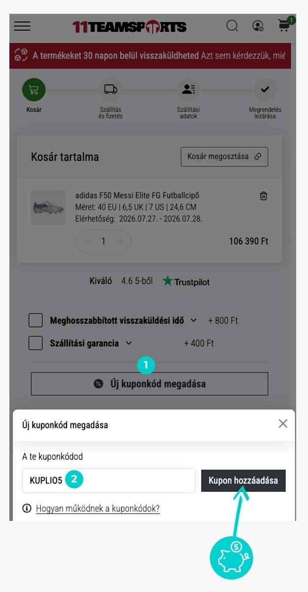 Útmutató egy 11teamsports kuponkód beváltásához