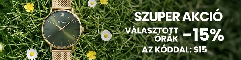 Kuponkódos akciós reklámbanner, amelyen arany óra szerepel