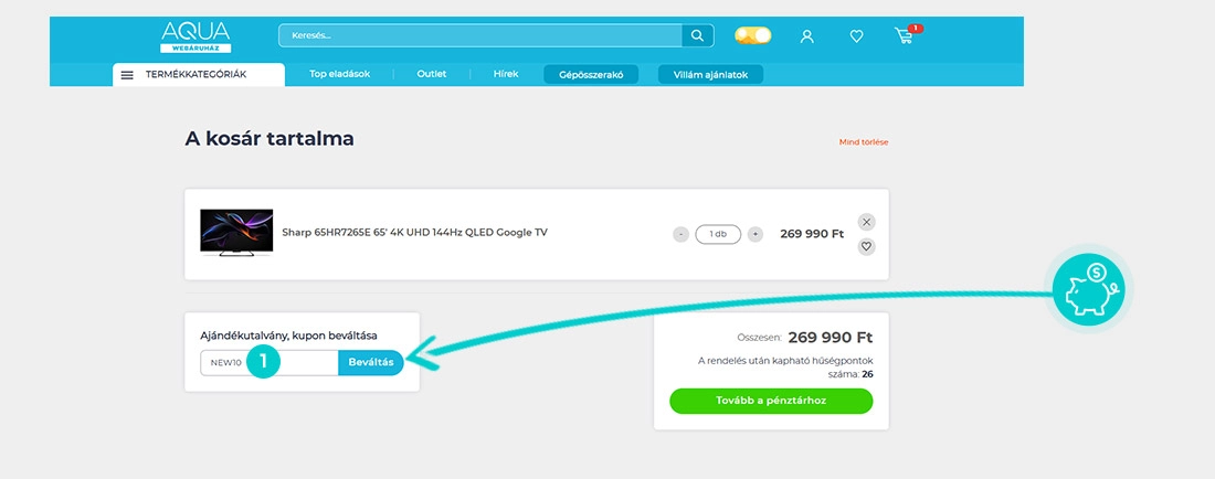 Útmutató egy Aqua webáruház kuponkód beváltásához