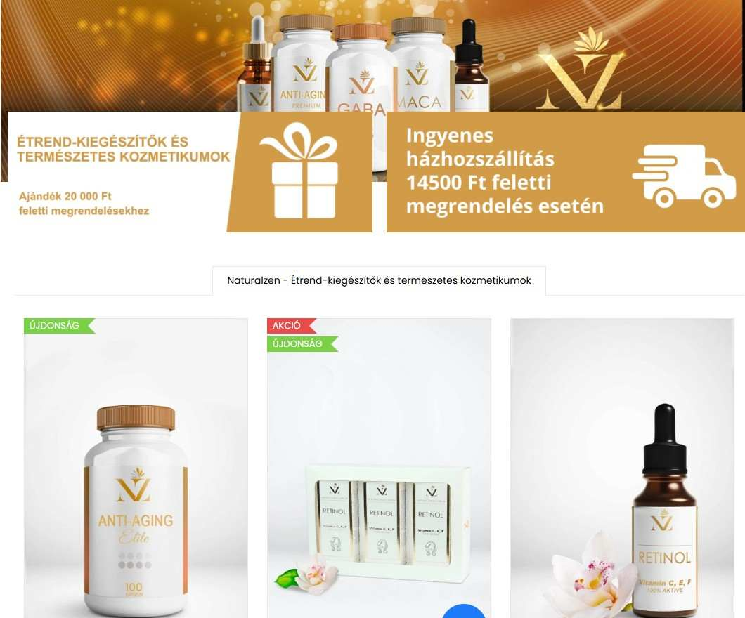 Naturalzen - a webáruház főoldala