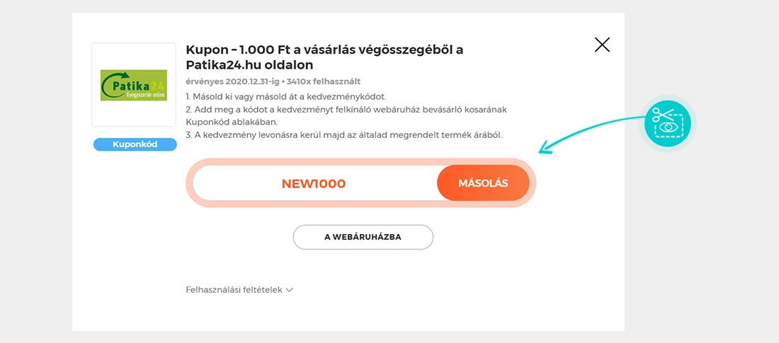 Útmutató egy Patika24 kuponkód bemásolásához