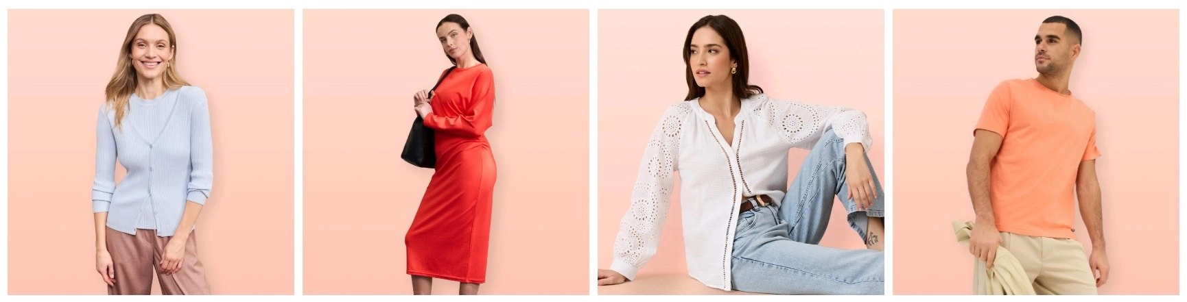 Női és férfi modellek divatos ruhában a webáruház kínálatából