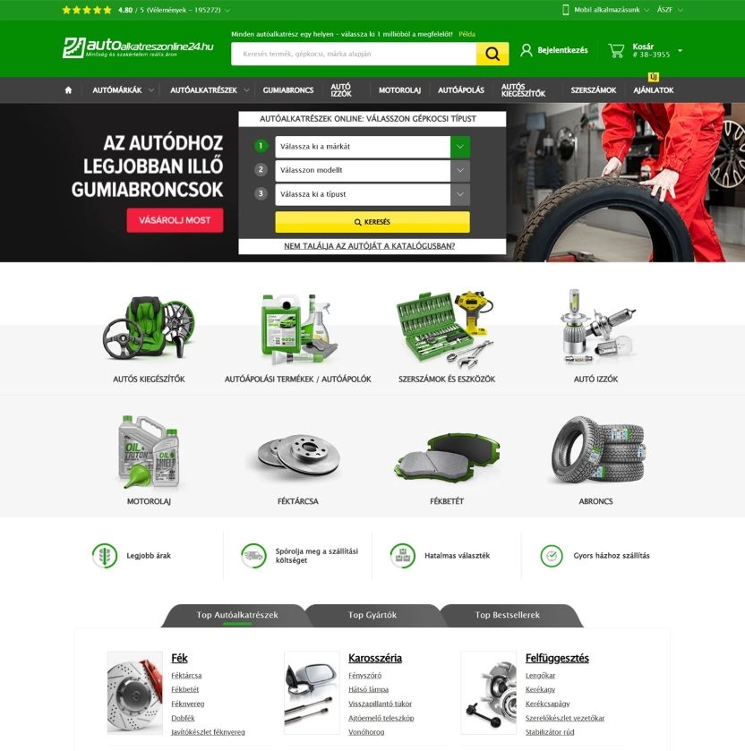 Termékek az Autoalkatreszonline24 webáruház főoldalán
