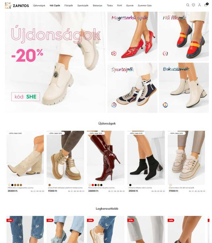 Különféle női cipők a websho főoldalán