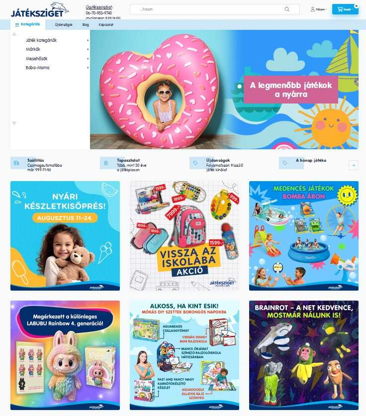 jateksziget webshop főoldala