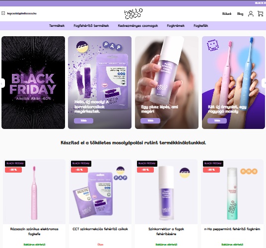 Termékek a hello coco webáruház főoldalán