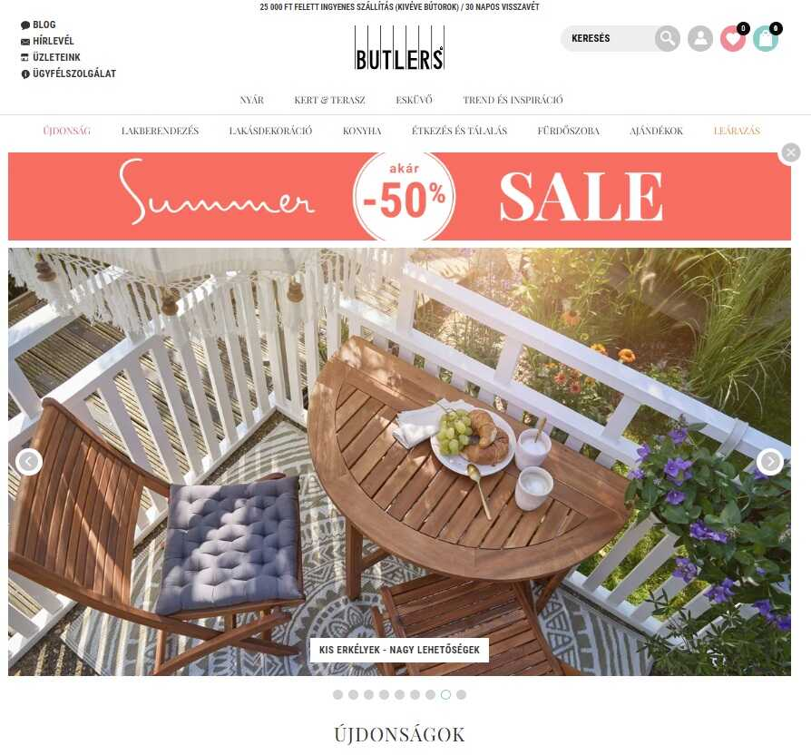 Butlers webshop főoldala