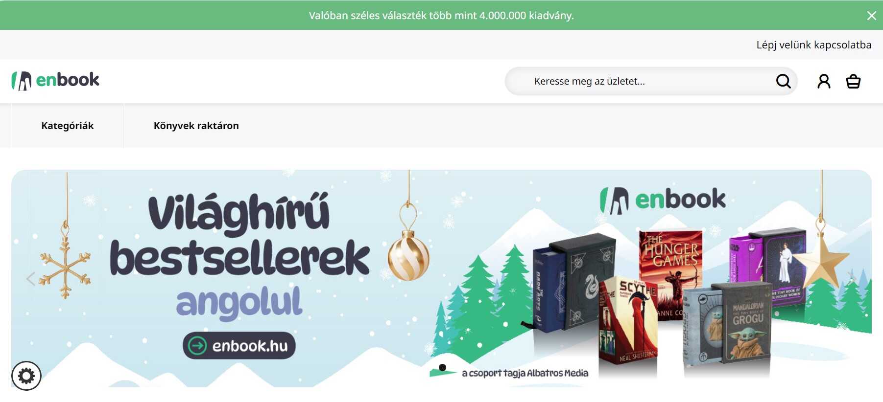 az Enbook webáruház főoldala