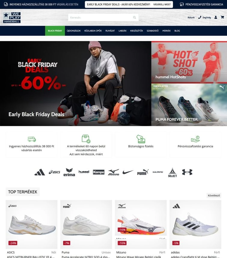 Termmékek a We Play Handball webshop főoldalán