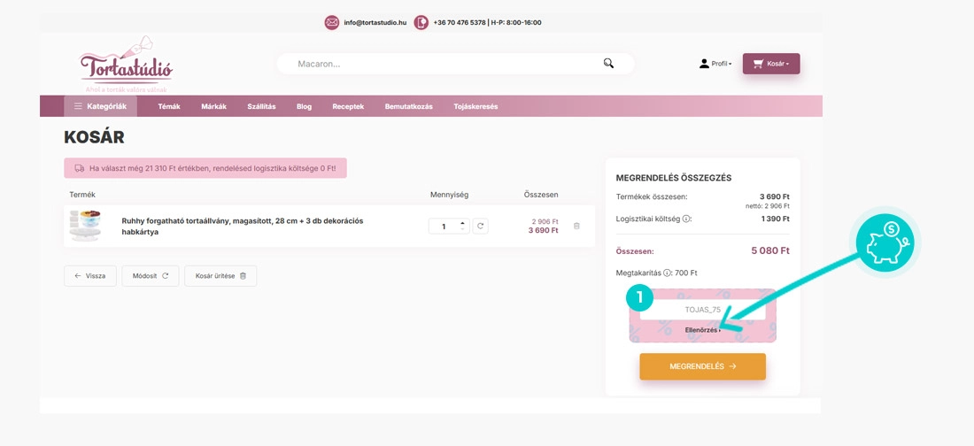 Útmutató egy Tortastúdió kuponkód beváltásához