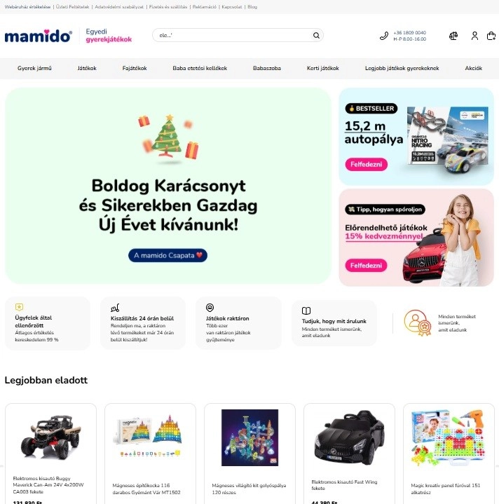 Termékek a Mamido webáruház főoldalán