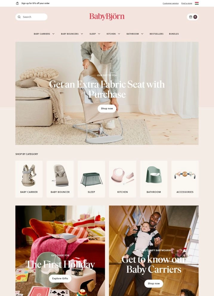 Termékek a BabyBjörn webáruház főoldalán