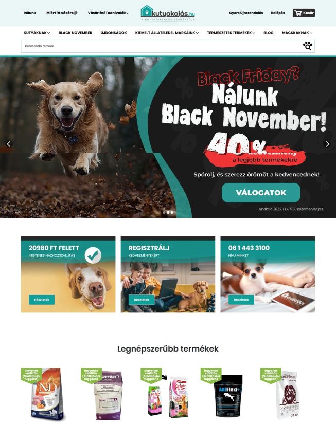 Termmékek a Kutyakajás.hu webshop főoldalán