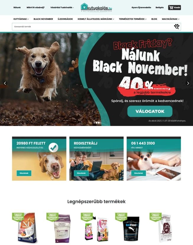 Termmékek a Kutyakajás.hu webshop főoldalán